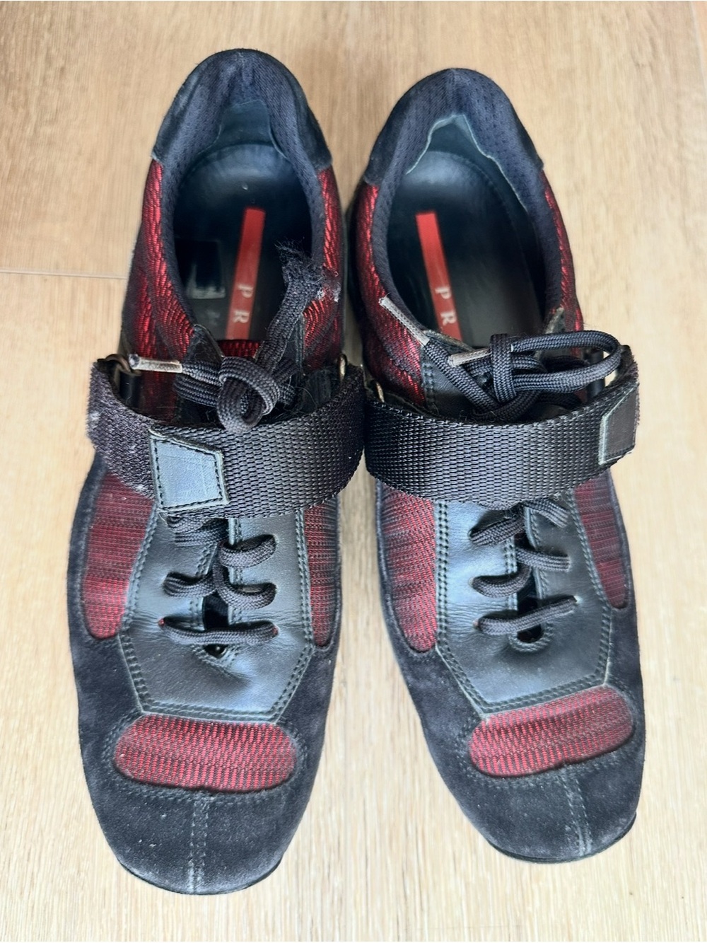 Prada Sport Black Red Mesh & Suede Sneakers Size 37